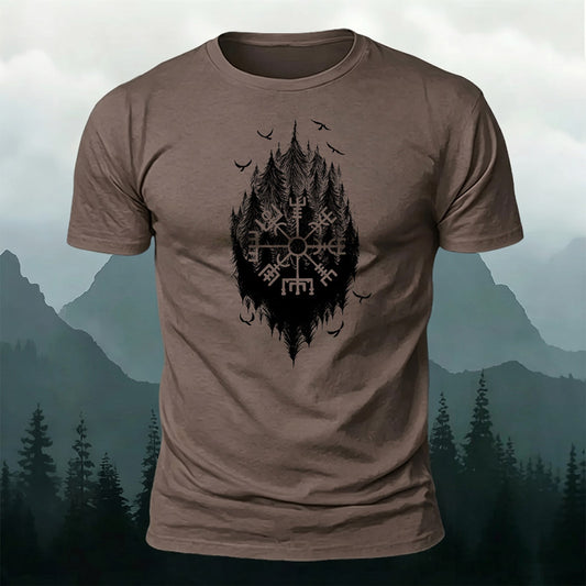 Premium Cotton Crow Forest Totem Printed T-Shirt