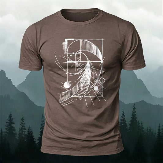 Premium Cotton  Golden Ratio Sketch Print Casual T‑Shirt