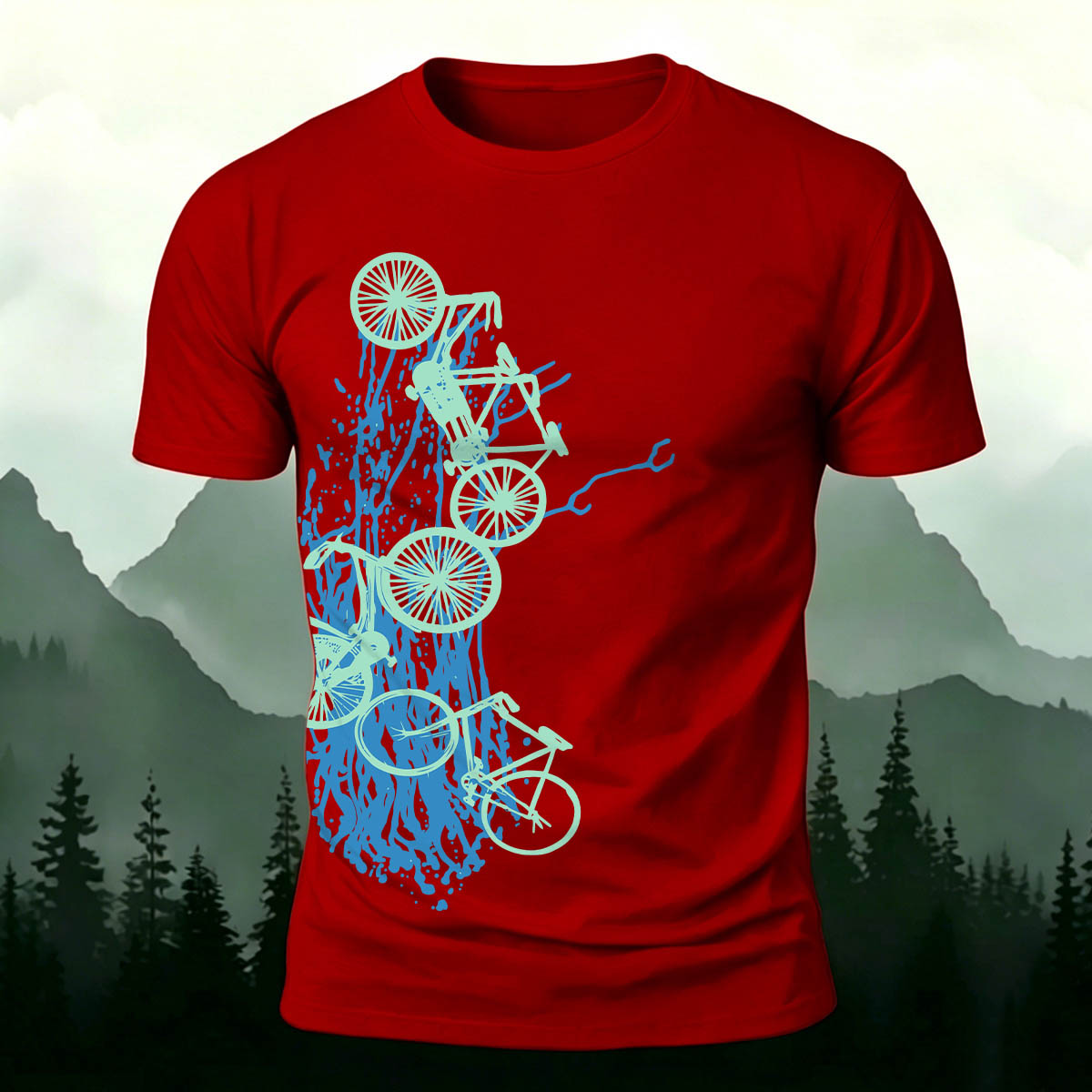 Artistic Bicycle Print Outdoor Casual Cotton T-Shirt