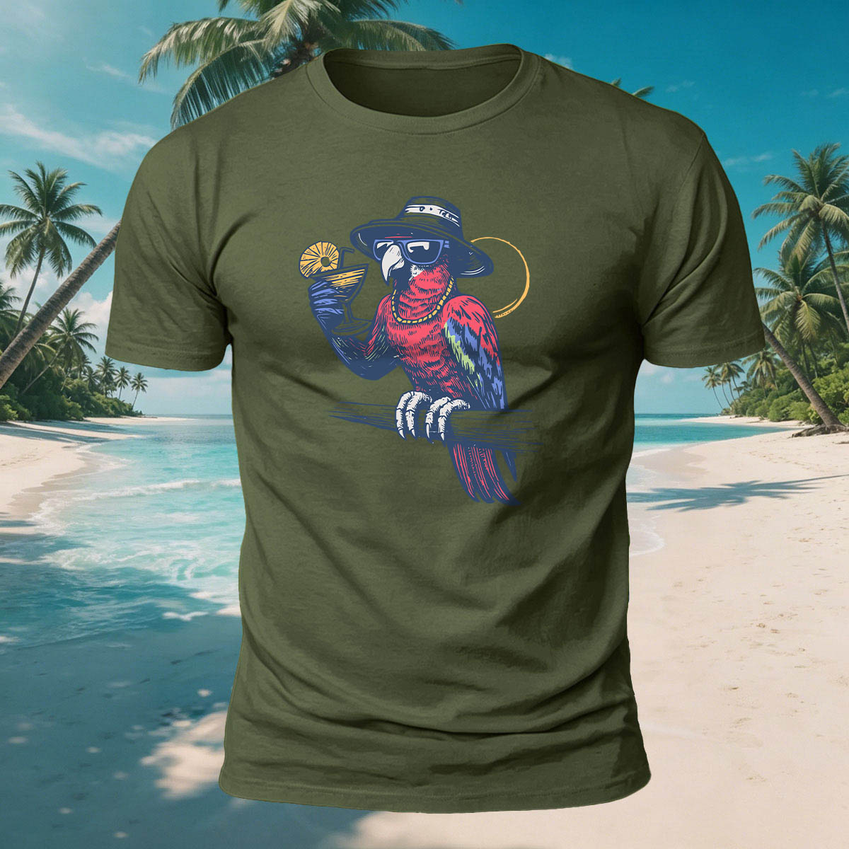 A Drink and Relax Bird Print Versatile Cotton T-Shirt