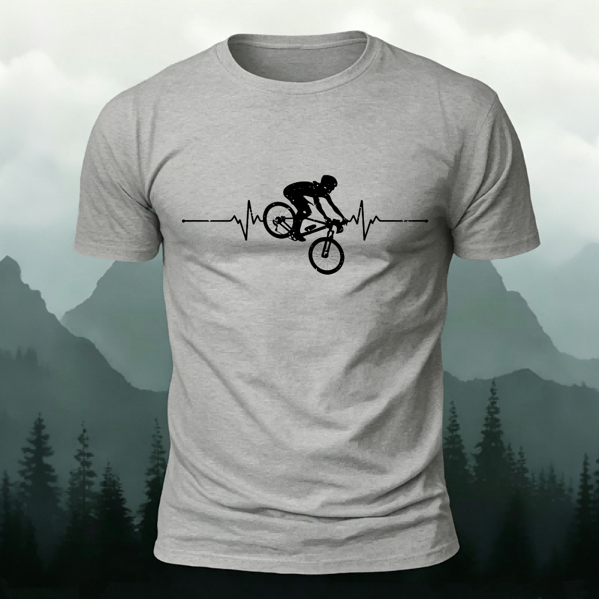 Minimalist Cycling Pattern Soft Comfortable Cotton T-Shirt Grey