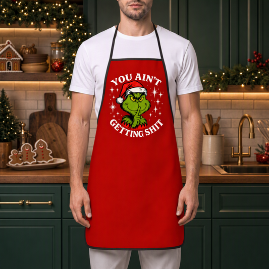 Linen Grinch Christmas Baking Apron