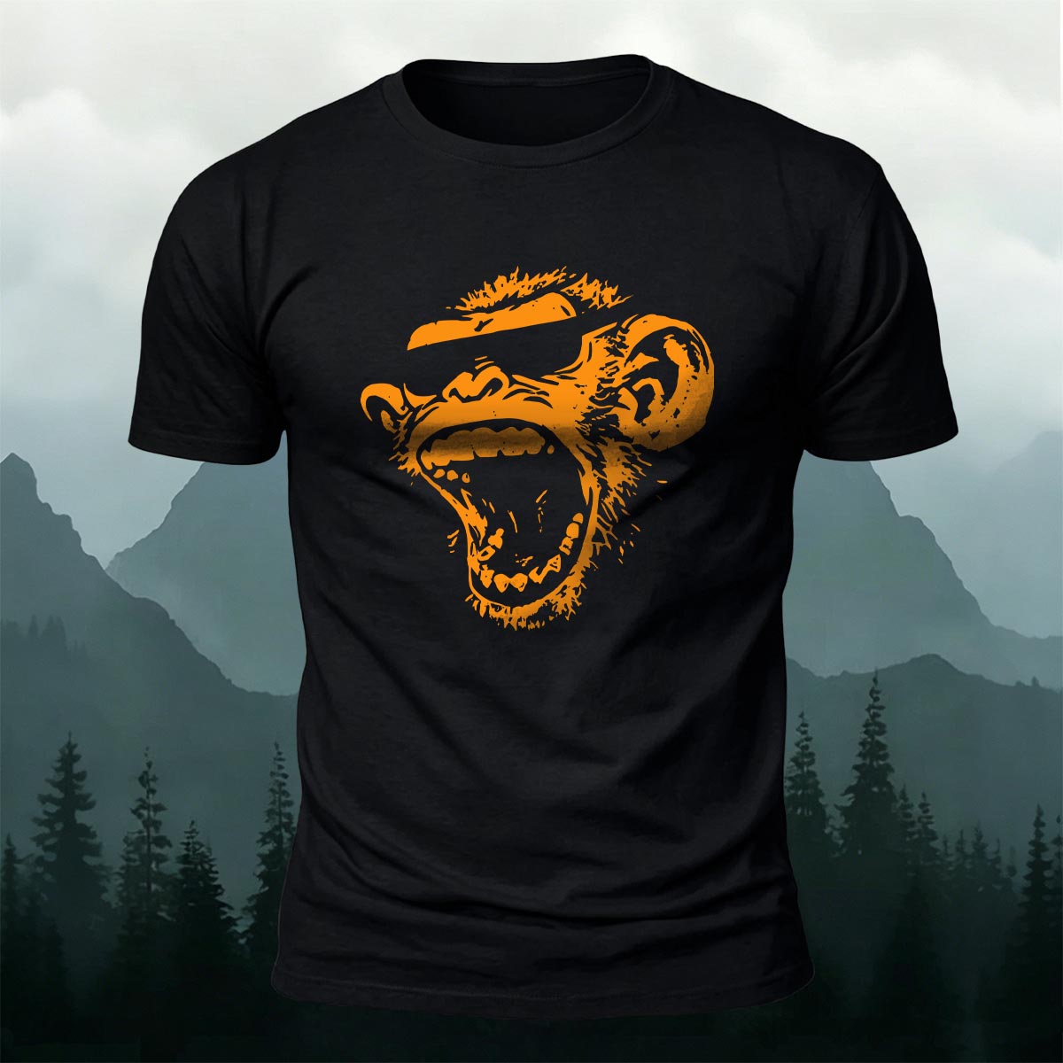 Simple Monkey Print Fashion Skin-Friendly T-Shirt Black