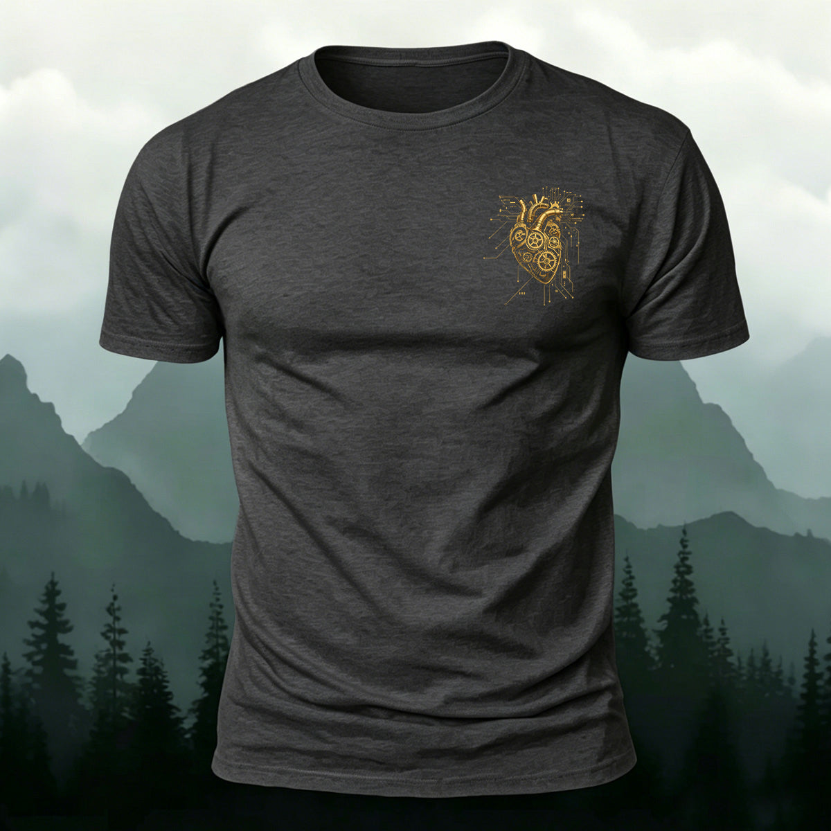 Mechanical Heart Premium Cotton fashionable T-Shirt Dark Grey
