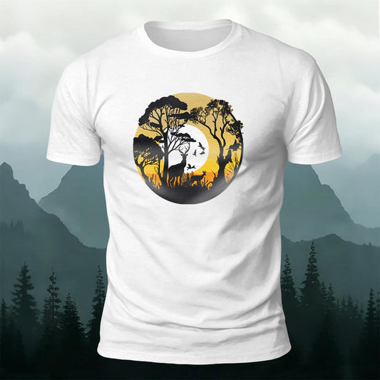 Lone Wolf in the Twilight Forest Printed Cotton Crew Neck T-Shirt