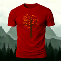 Foxes and Tree Art Pattern Casual Cotton T-Shirt Red