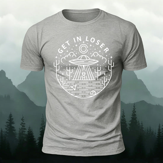 Simple Line Patterns Casual  Cotton Crew Neck T-Shirt Grey