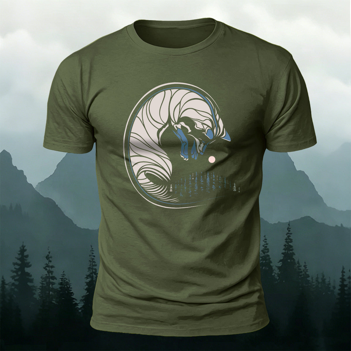 Fox Sketch Print Outdoor Comfort Cotton T-Shirt