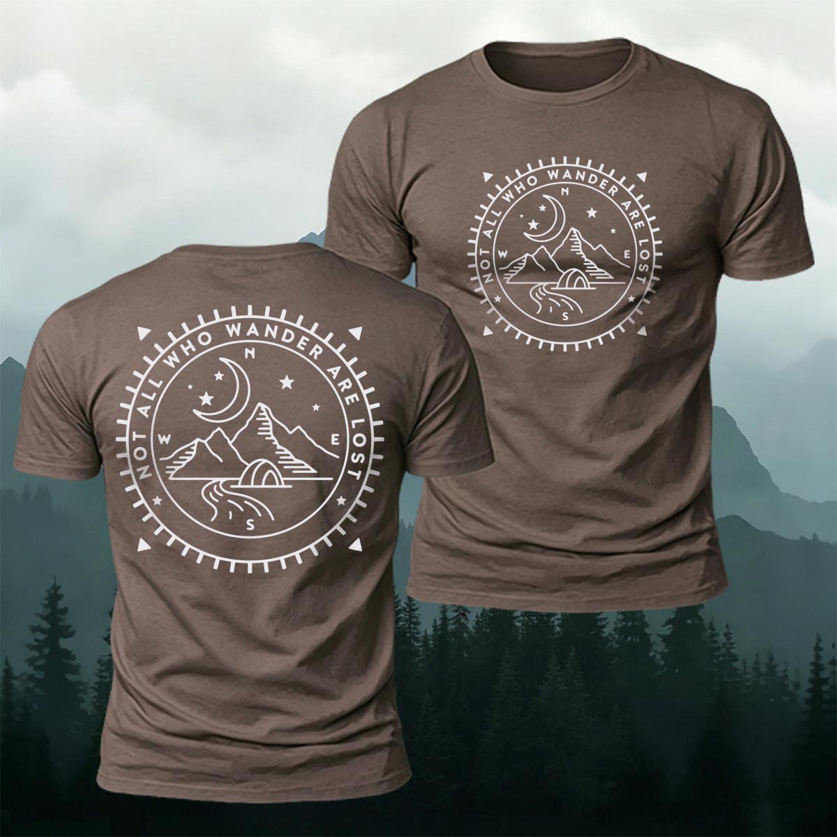 Nighttime Mountain Print Casual Cotton T-Shirt