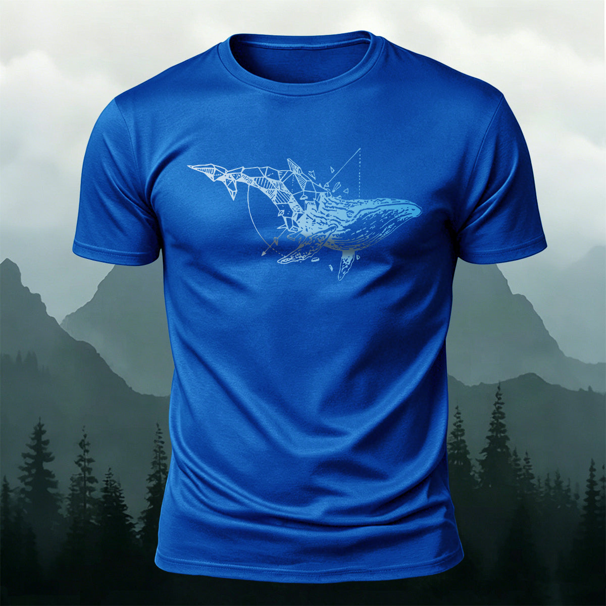 Whale-Print Design Casual 100% Cotton T-Shirt