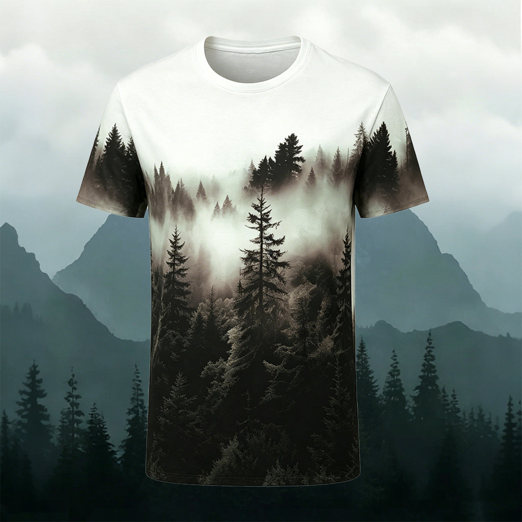 Forest Night Print Casual Cotton T-Shirt