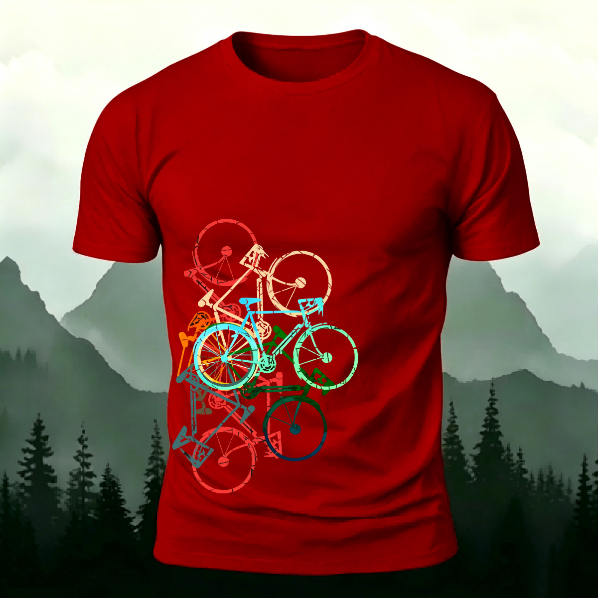 Colorful Bicycle Printed Soft-touch Feel Casual T-Shirt – Topprinted