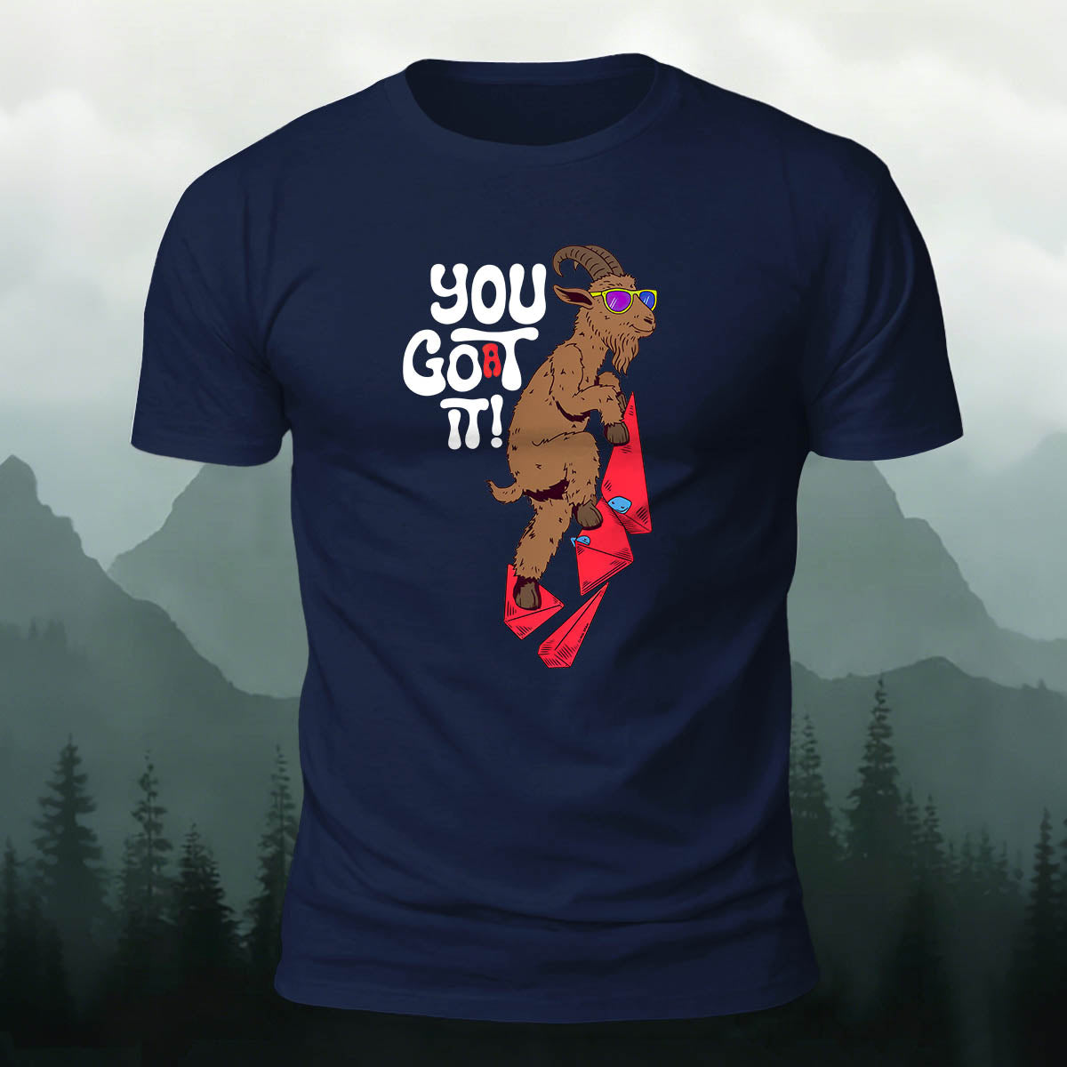 Rock-Climbing Goat Print Outdoor Cotton T-Shirt