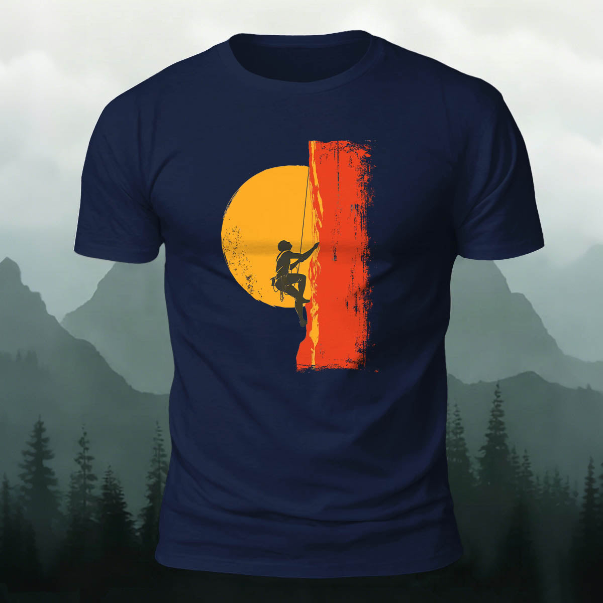 Red Sun Adventure Mountain Print Cotton T-Shirt