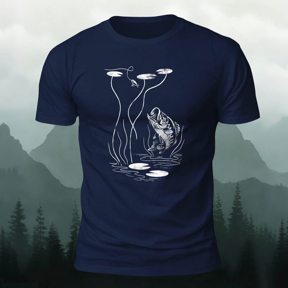 Fishing Print Natural Casual 100% Cotton T-Shirt