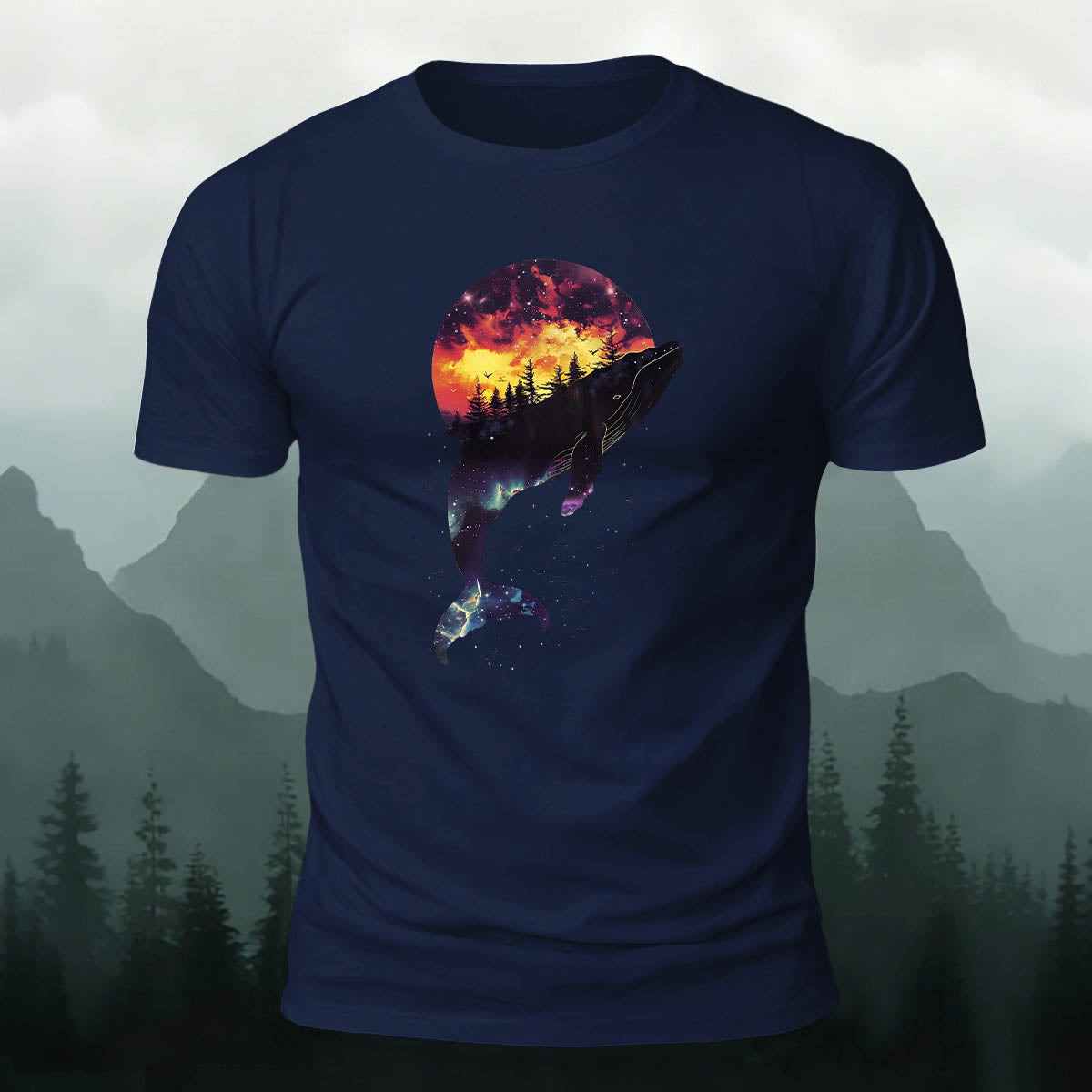 Whale Outdoor Scenic Print Casual Breathable T-Shirt