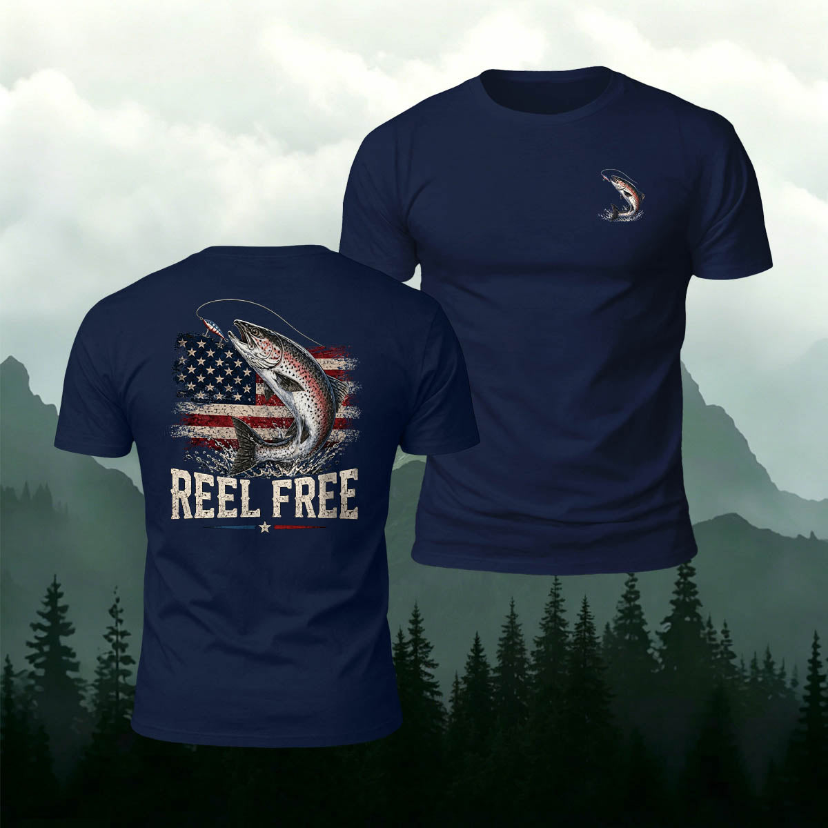 American Retro Trout Print 100% Cotton T-Shirt