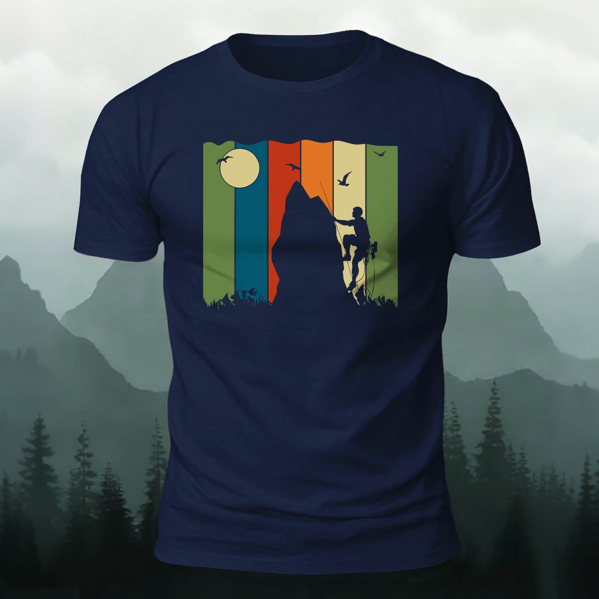Artistic Rock Climbing Print Casual Outdoor Cotton T-Shirt
