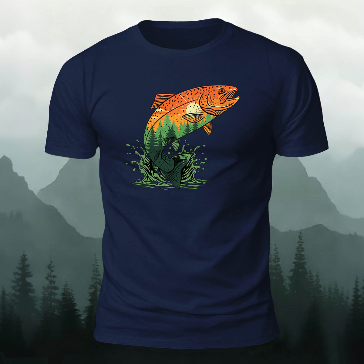 Trout Natural Print Casual Skin-Friendly T-Shirt