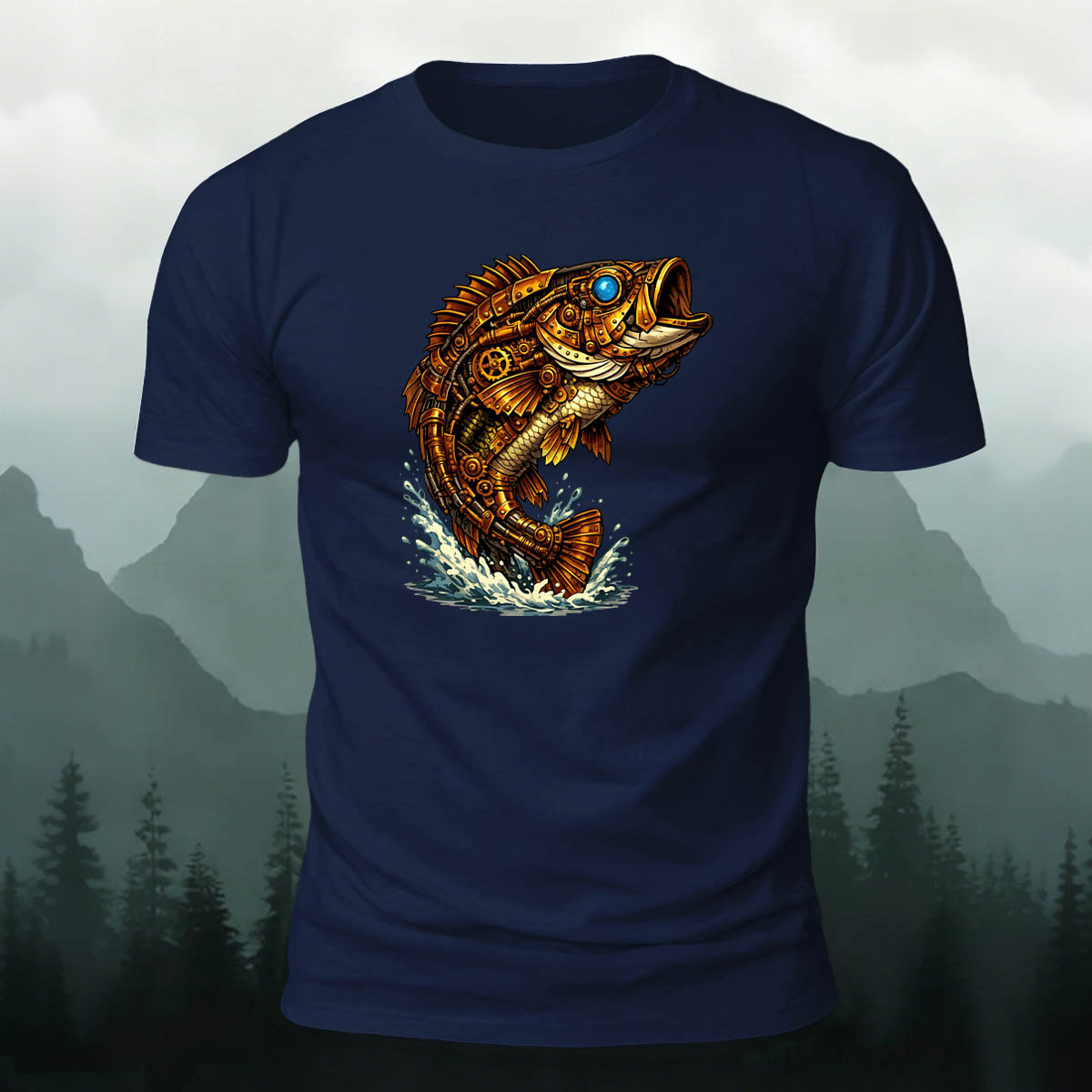 Mechanical Bass Print Outdoor Skin-Friendly T-Shirt