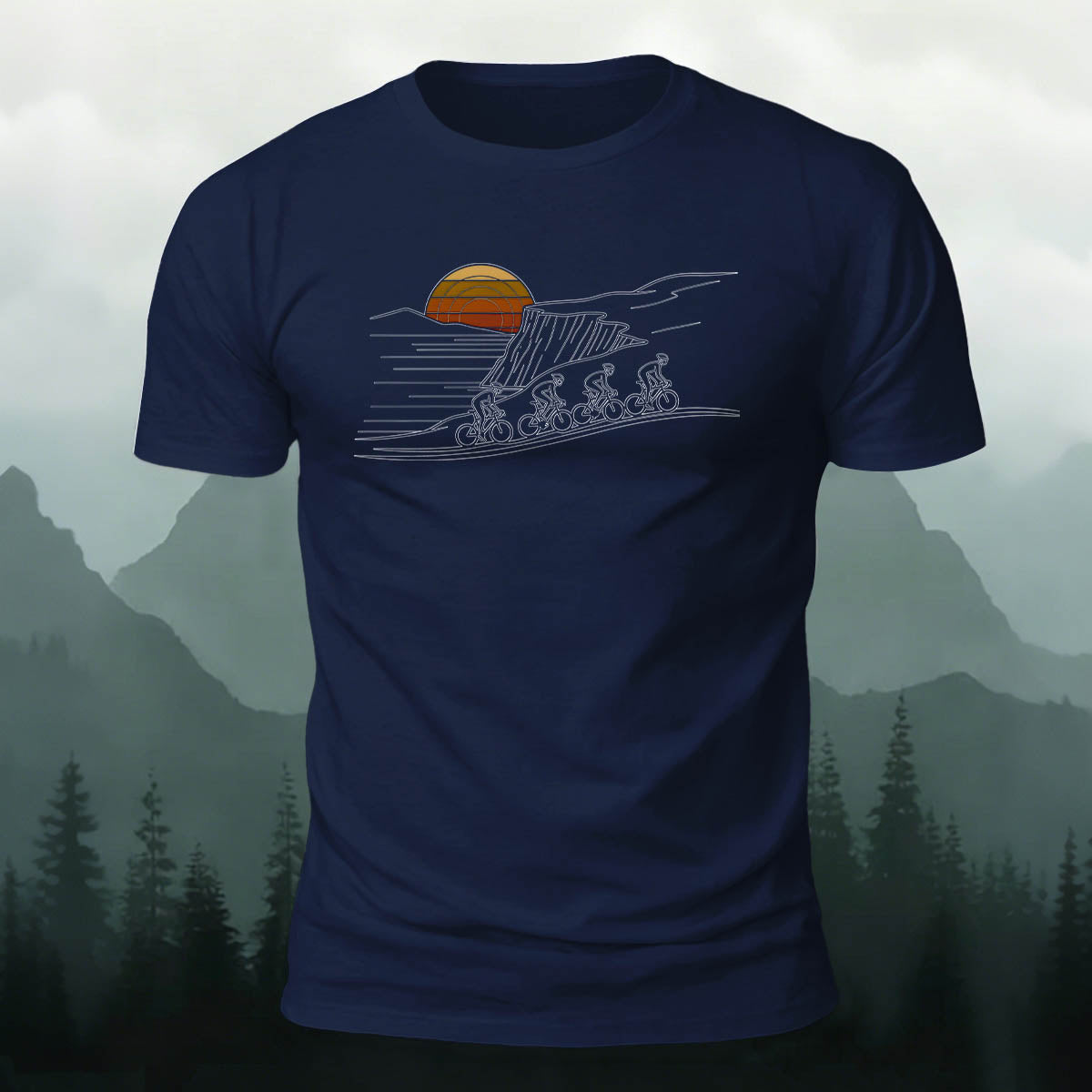 Premium Cotton Mountain Biking Illustration Casual Tee