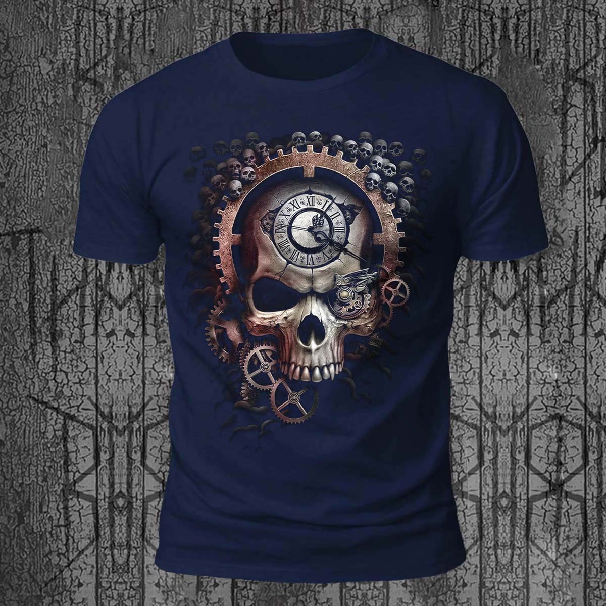 Skull Mechanical Dark Casual Comfortable Tee Navy