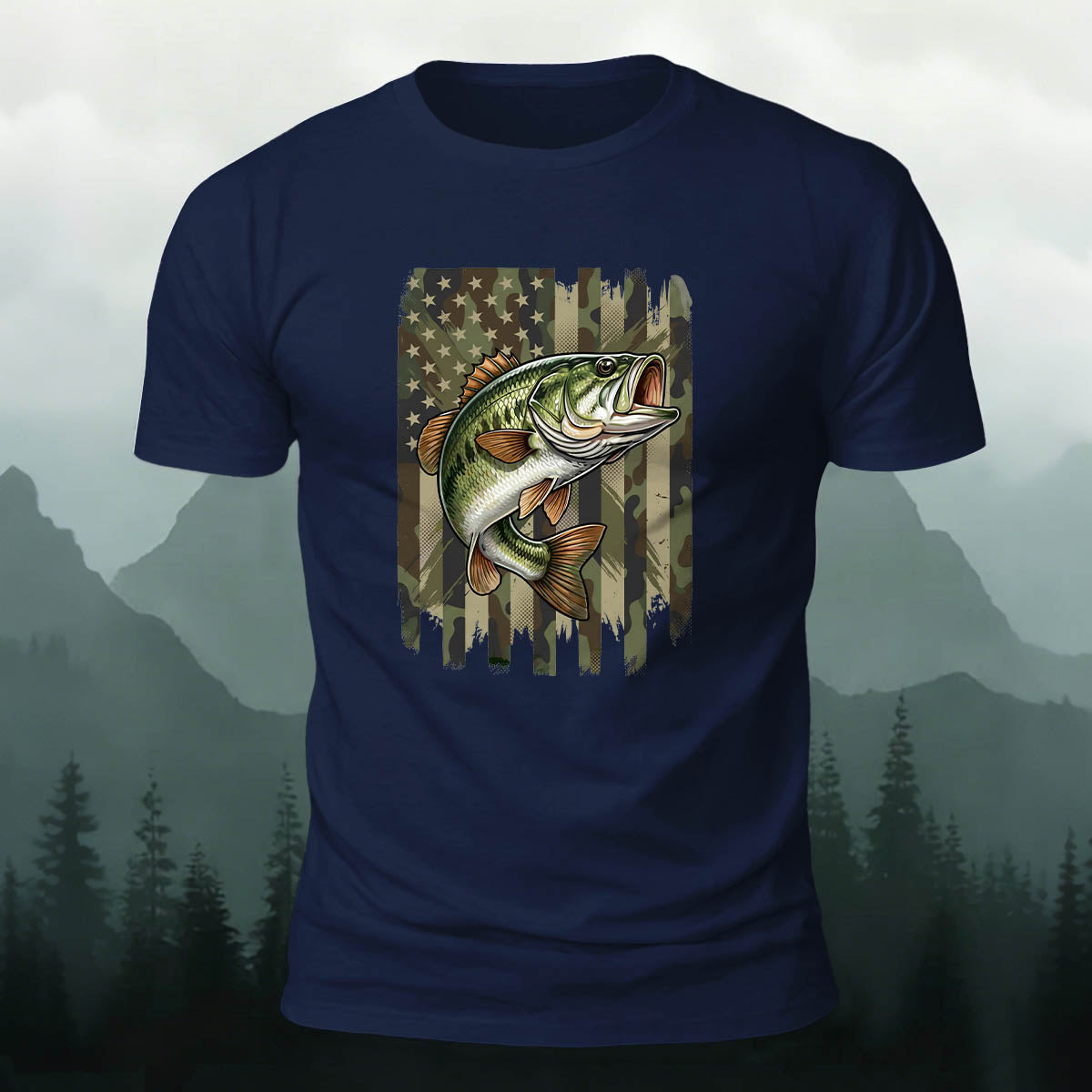 Black Bass Print Casual Versatile Cotton T-Shirt