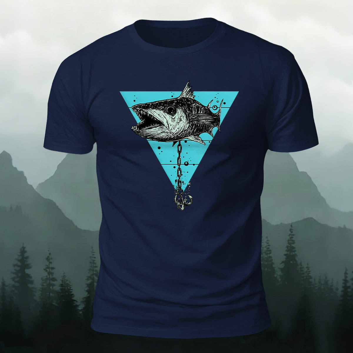 Vintage Fishing Chain Print 100% Cotton T-Shirt