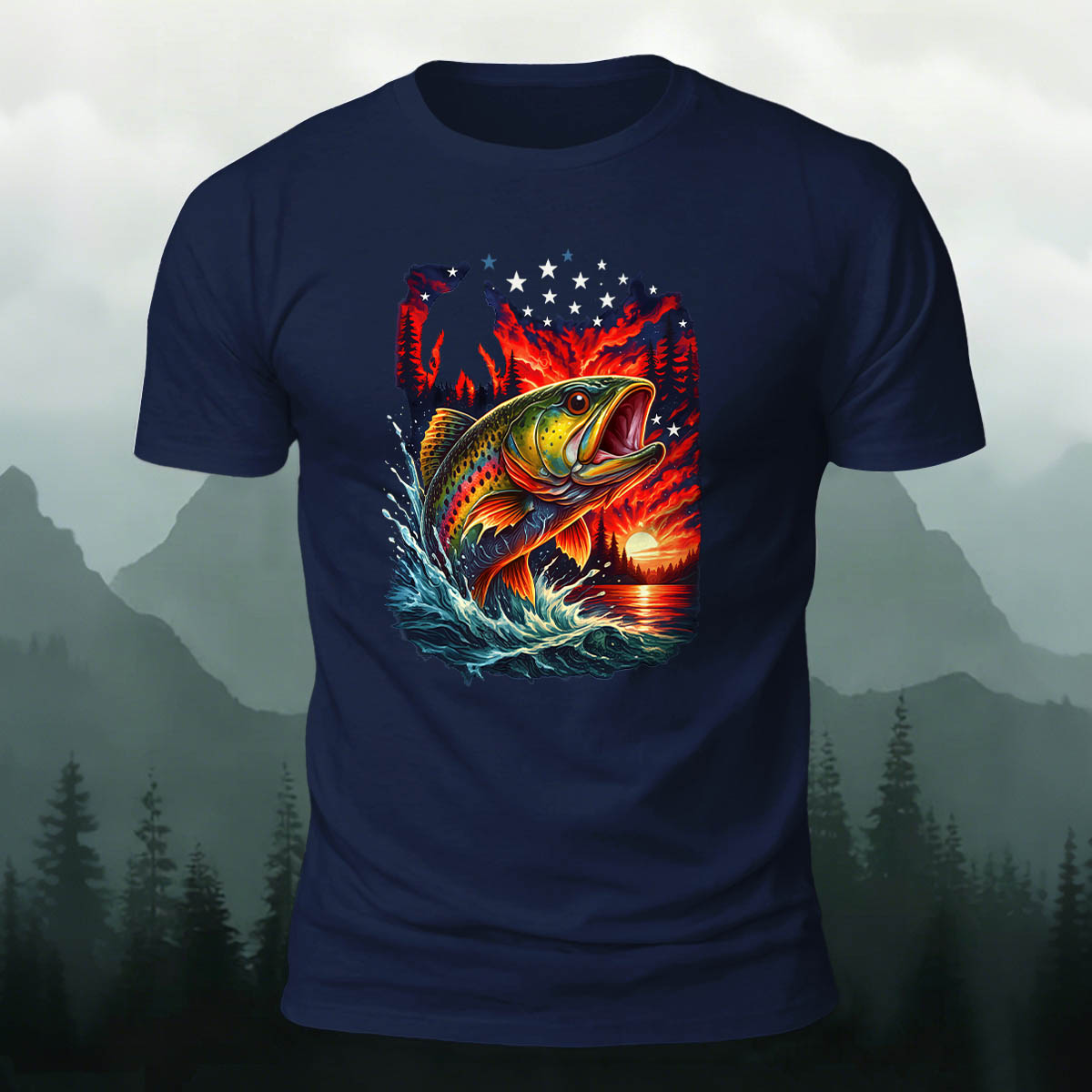 Trout Dusk Print Casual 100% Cotton T-Shirt