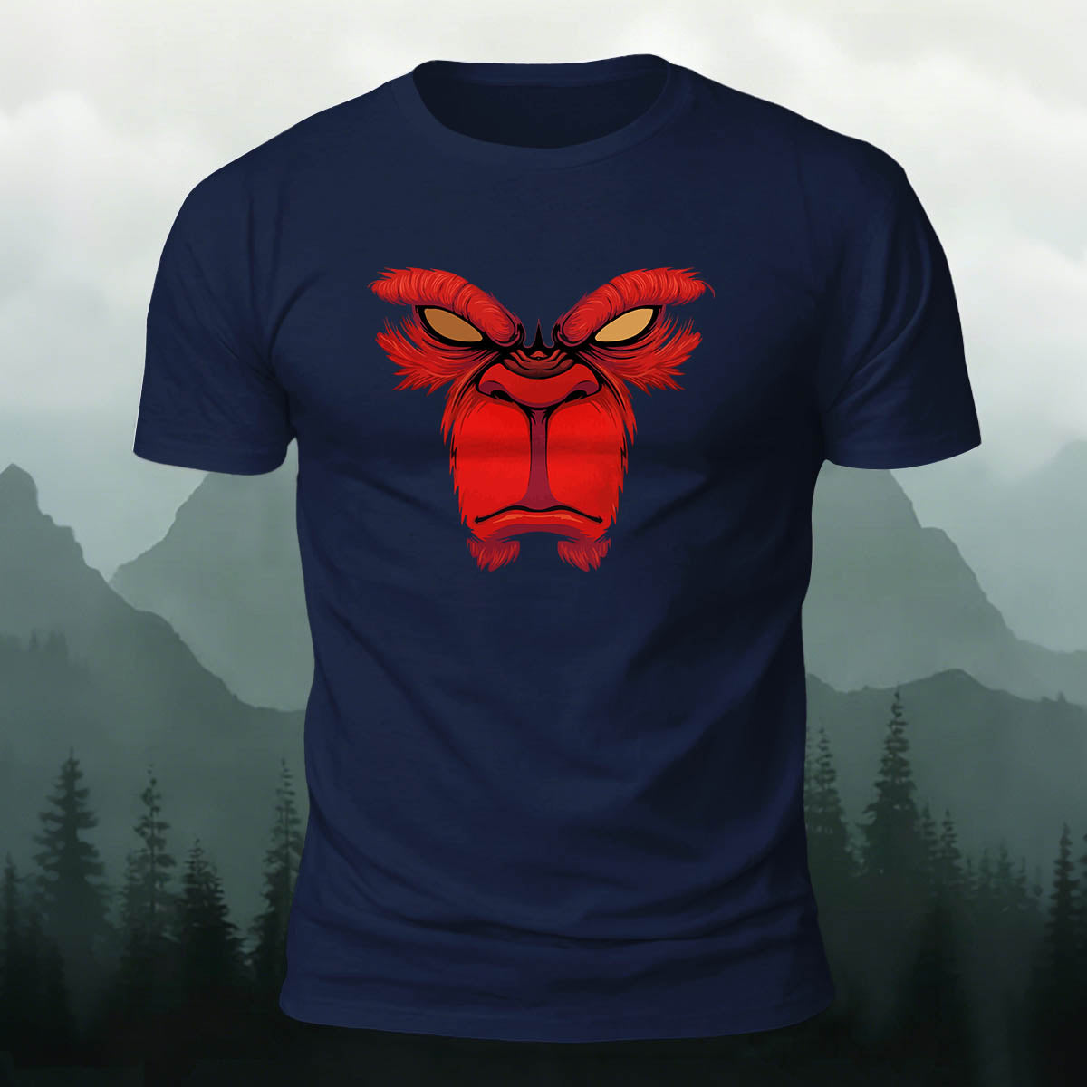 Red Angry Monkey Print 100% Cotton Crew Neck T-Shirt