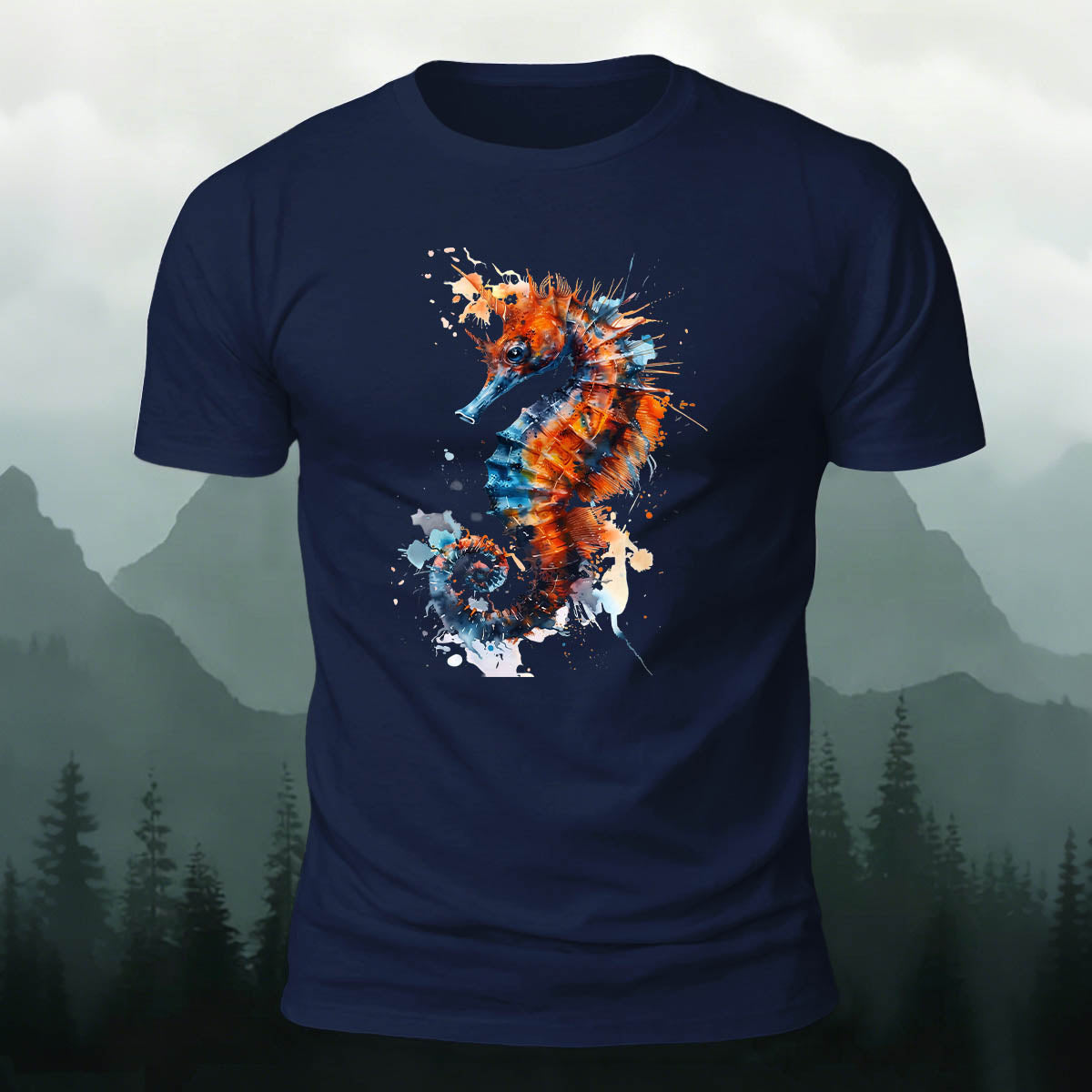 Seahorse Painted Retro Casual 100% Cotton Tee