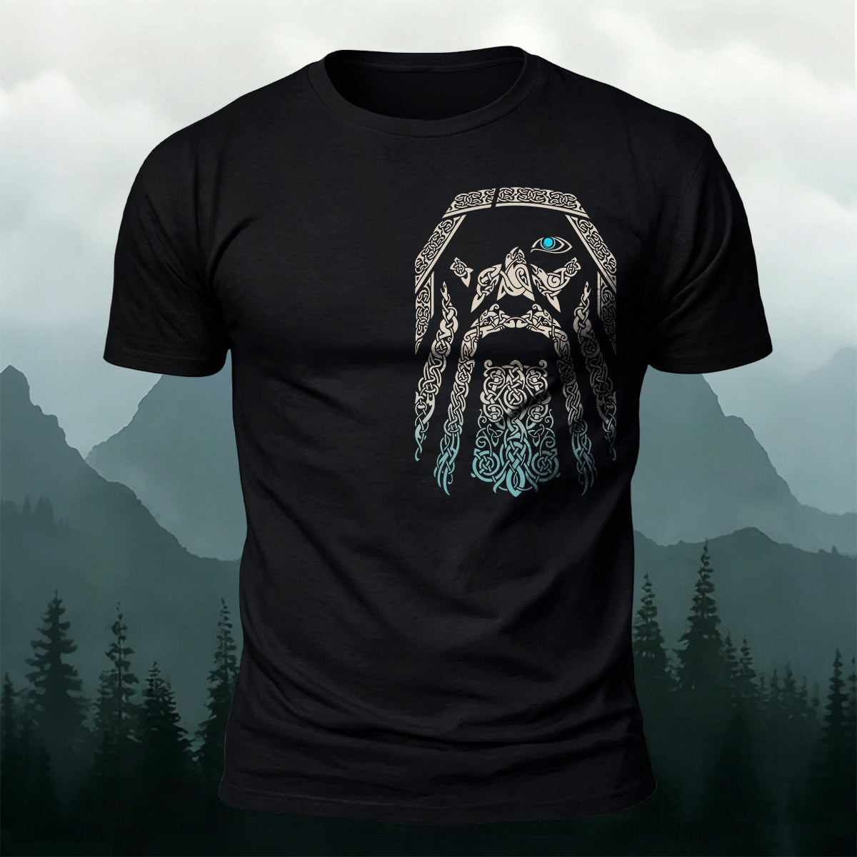 Norse Mythology Art Totem Premium Cotton T-Shirt Black