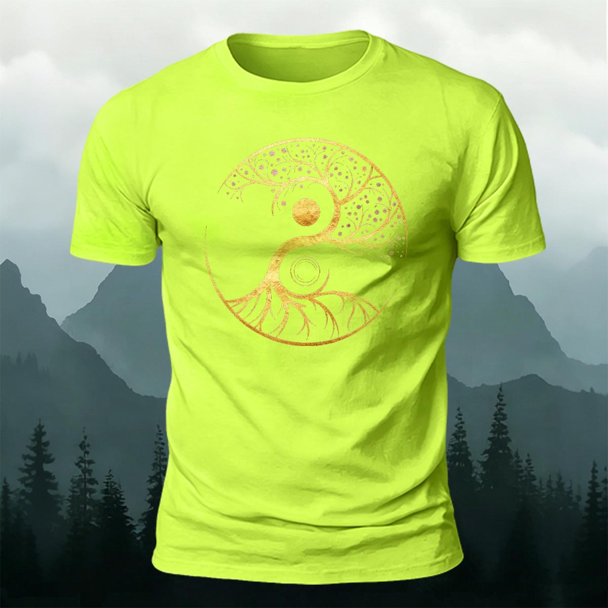 Artistic Graphics Pattern Mountain-Style Cotton T-Shirt
