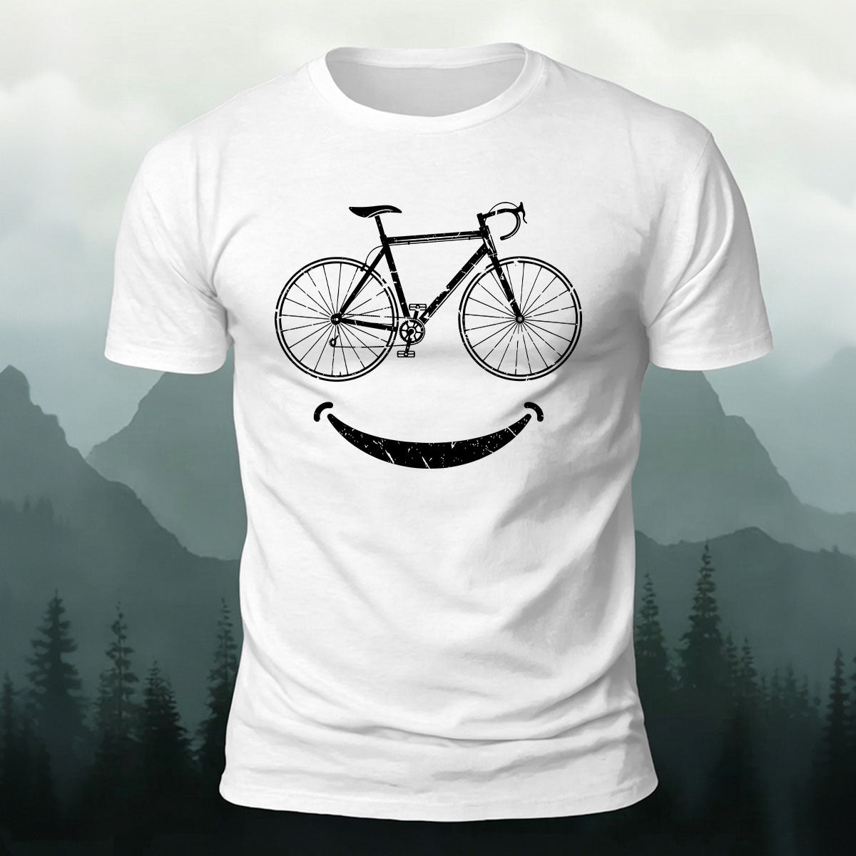 Fun Bicycle Smile Print Sports Casual Cotton T-Shirt White