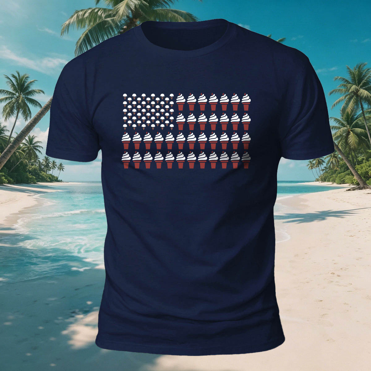 Ice Cream Flag Print Versatile Breathable Cotton T-Shirt
