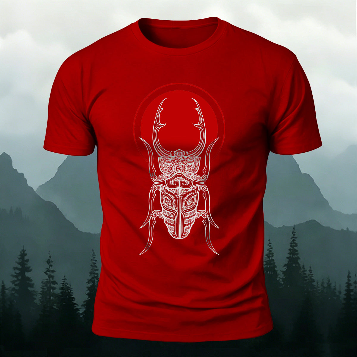 Retro Sketched Beetle Print Outdoor Comfort Cotton T-Shirt