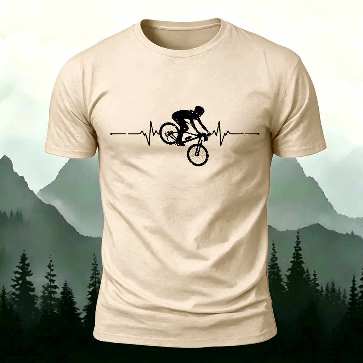 Minimalist Cycling Pattern Soft Comfortable Cotton T-Shirt Beige