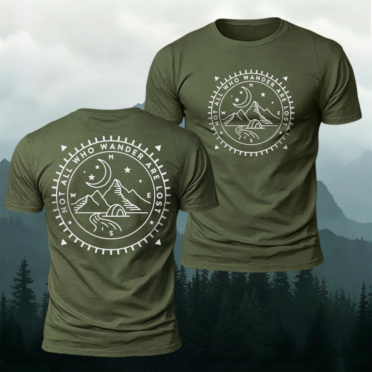 Nighttime Mountain Print Casual Cotton T-Shirt