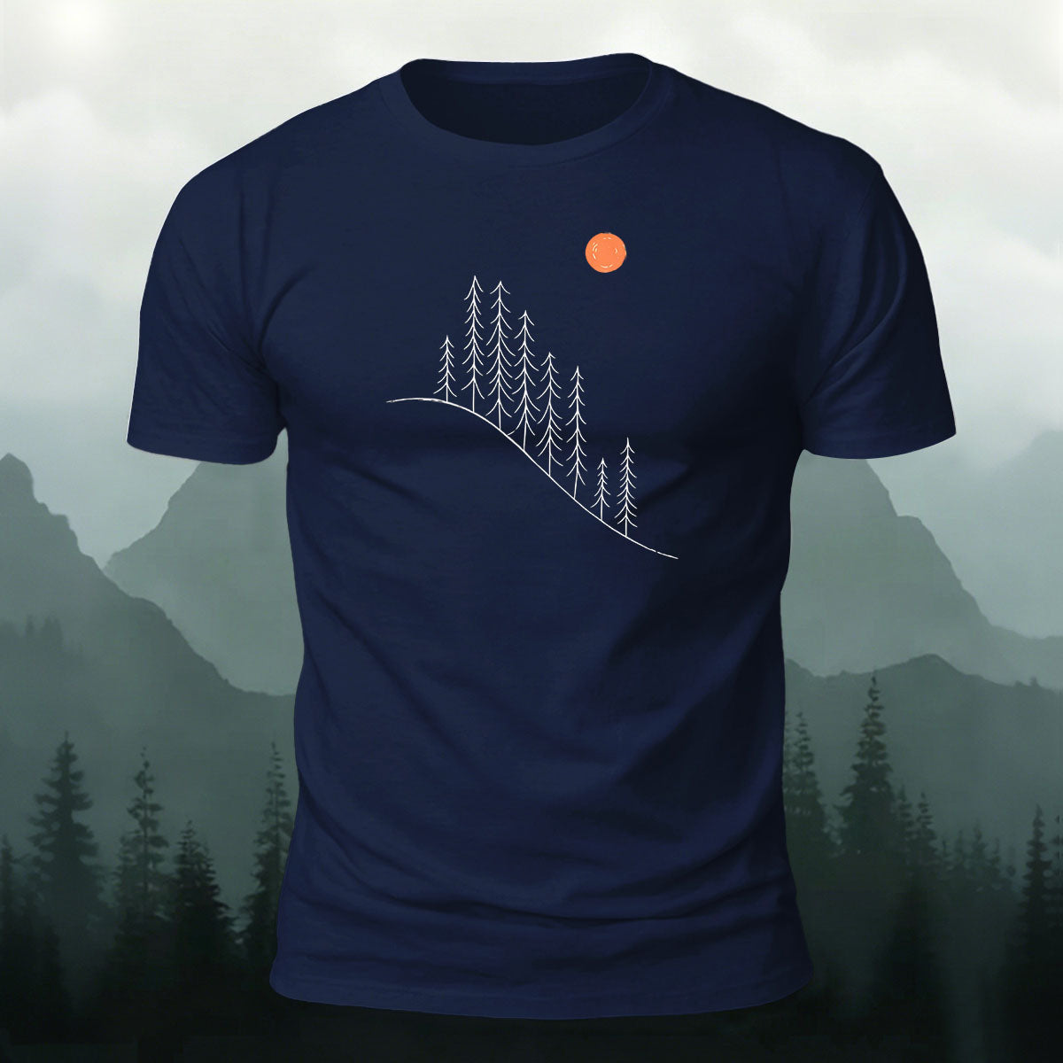 Minimalist Landscape Pattern Comfortable Premium Cotton T-shirt Navy