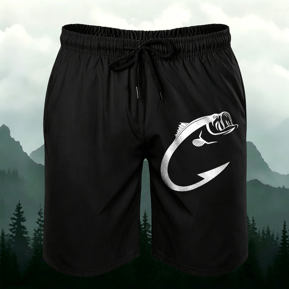 Simple Fishing-Inspired Details Men's Casual Shorts Black