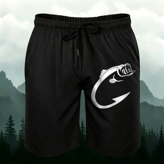 Simple Fishing-Inspired Details Men's Casual Shorts Black