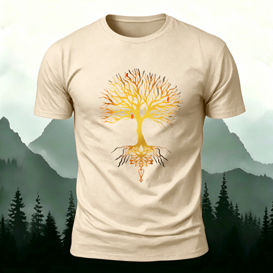 Glowing Tree Natural Casual Premium Cotton Tee Beige