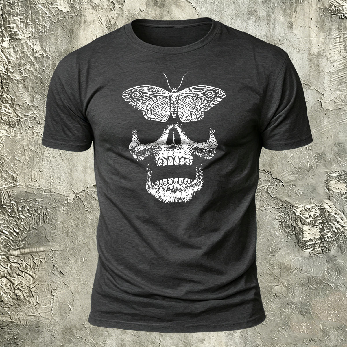 Vintage Butterfly Skull Print Casual Cotton T-Shirt