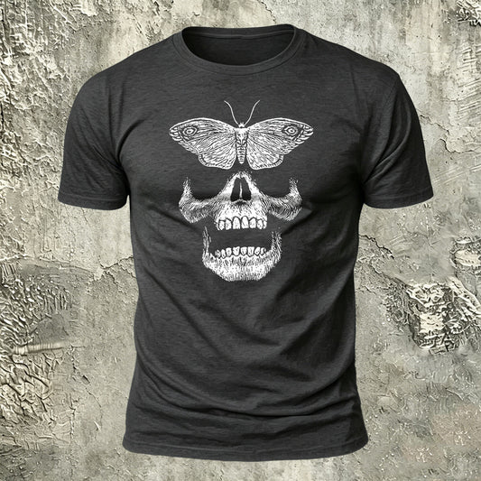 Vintage Butterfly Skull Print Casual Cotton T-Shirt