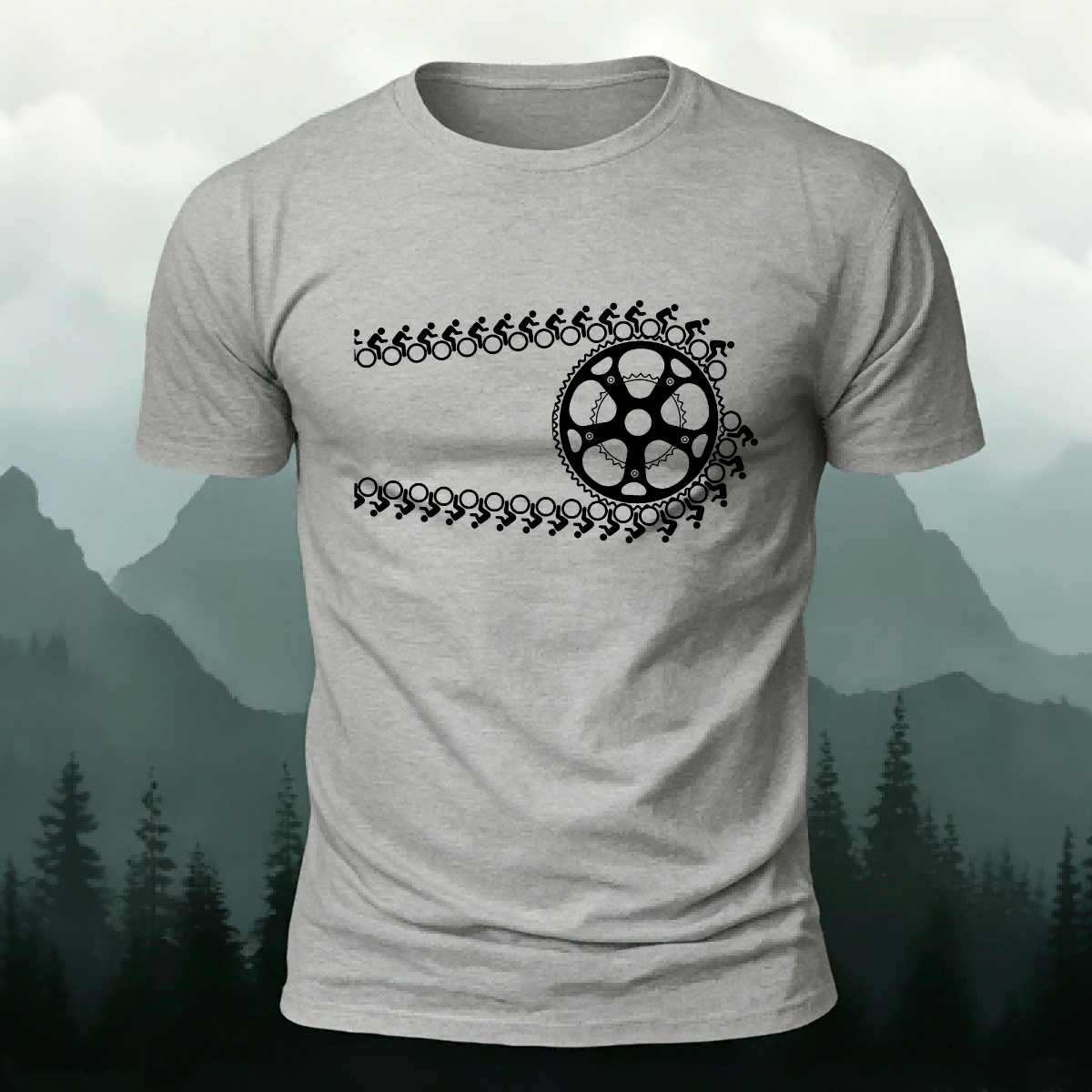 Artistic Cycling Pattern Outdoor Style Skin-Friendly T-Shirt Grey