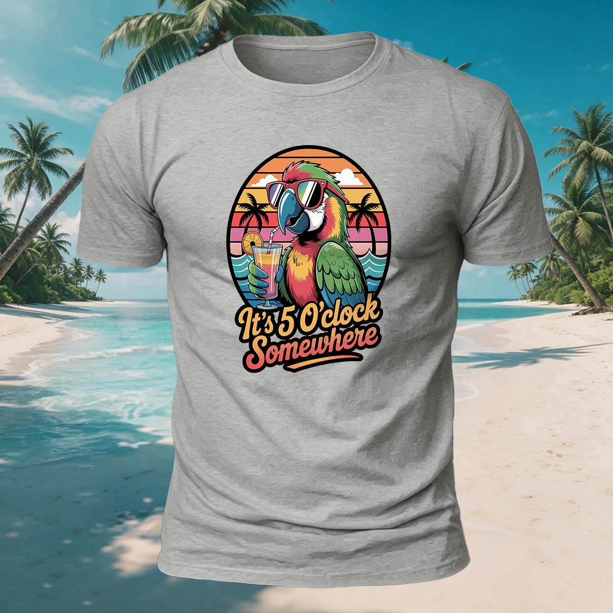 Fun Parrot Drinking Juice Casual Skin-Friendly T-Shirt