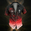 Men's Skull and Rose Print Gradient Shirt