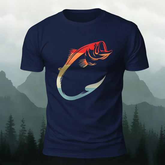 Colorful Hook Print Breathable Material Casual T-Shirt Navy