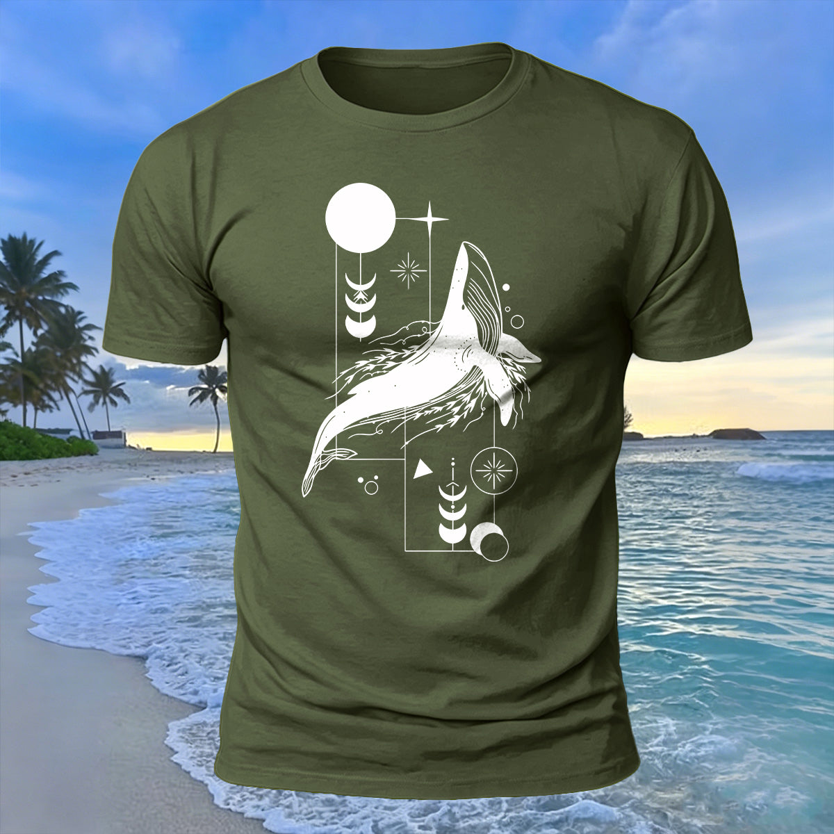 Whale Geometric Art Print 100% Cotton Casual T-Shirt