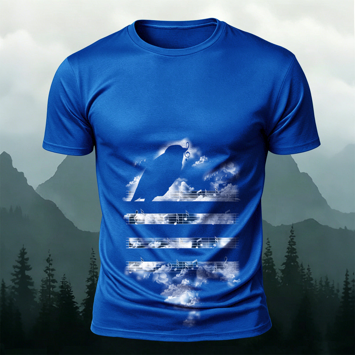 Sheet Music Bird Print Casual Breathable T-Shirt